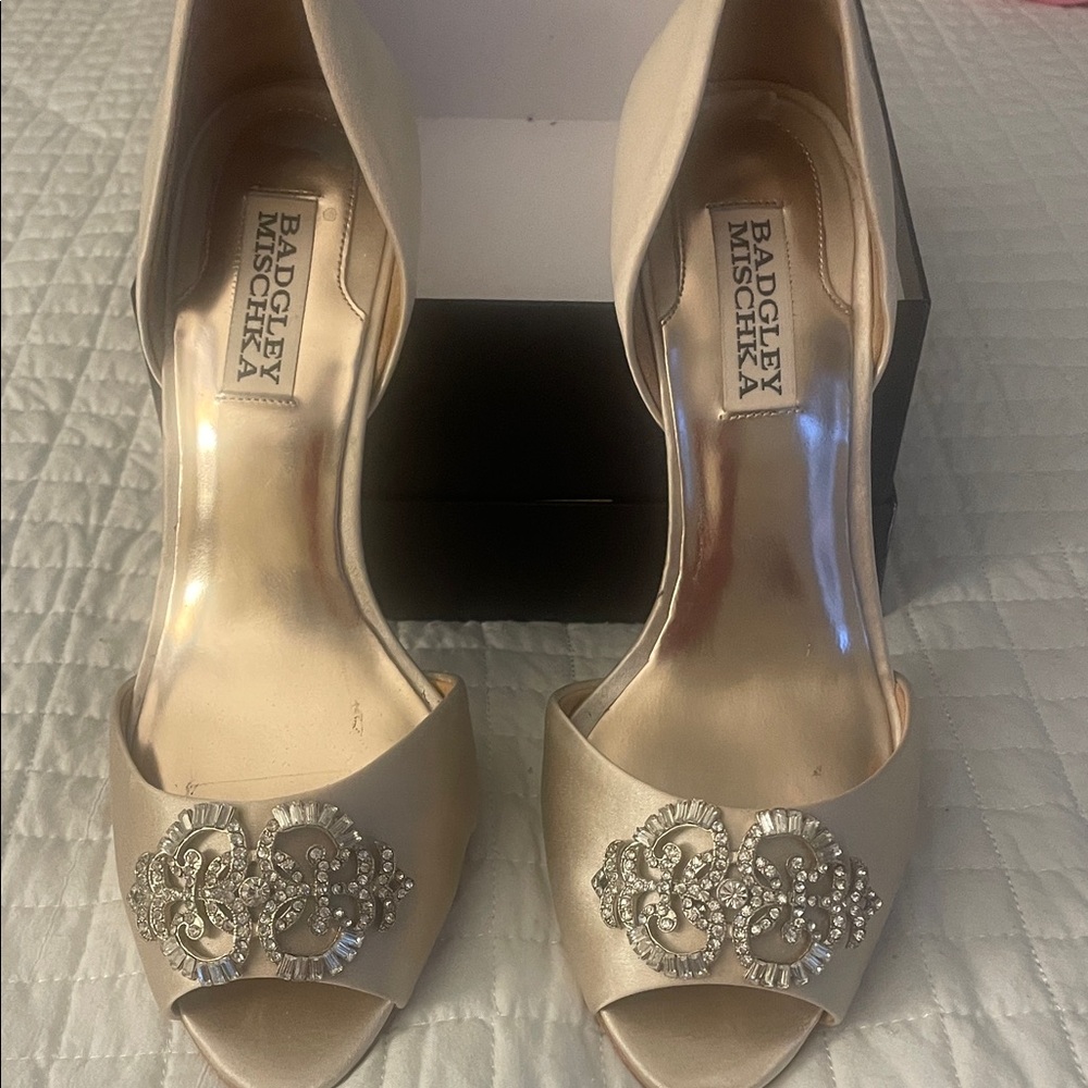 Badgley Mischka Elegant Beige Jeweled Heels